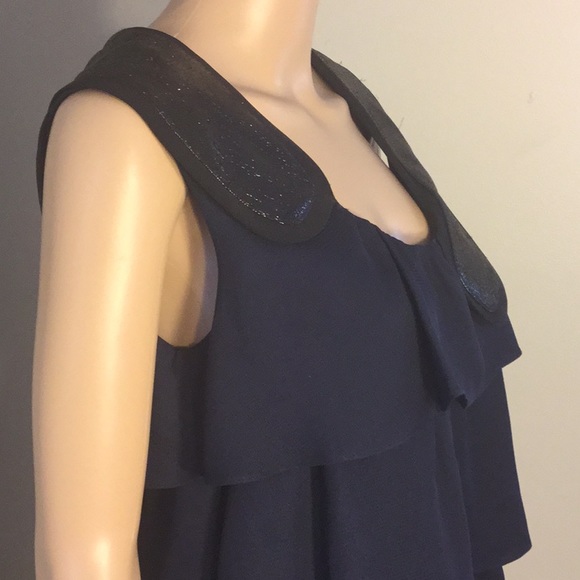 WAYNE : SLEEVELESS DARK BLUE 100% SILK DRESS - Picture 4 of 7